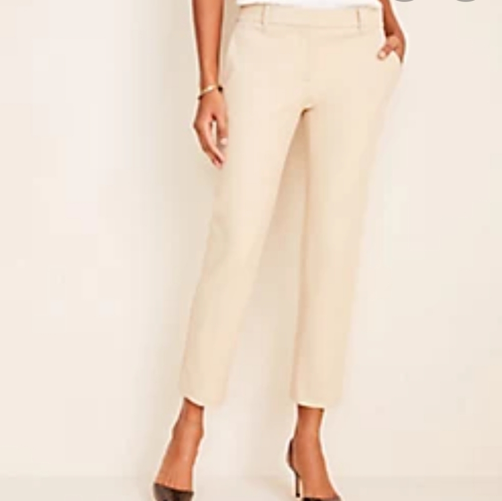 Ann Taylor Cotton Crop Pants Curvy Coastal Beige Office Preppy Summer Vacation